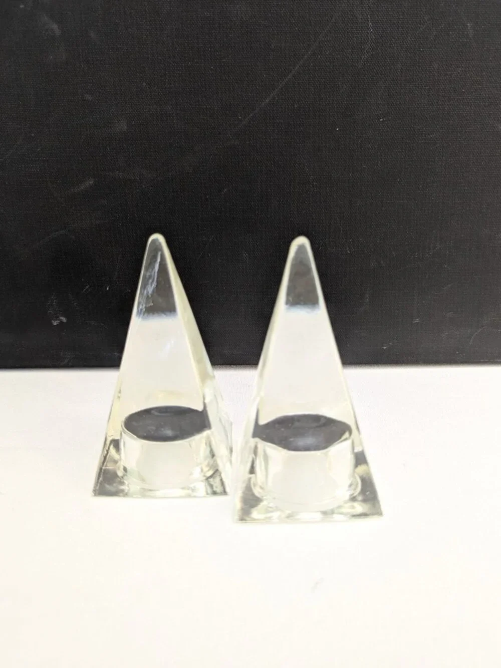 Vintage Clear Glass Pyramid Paperweight Decor Set of 2
